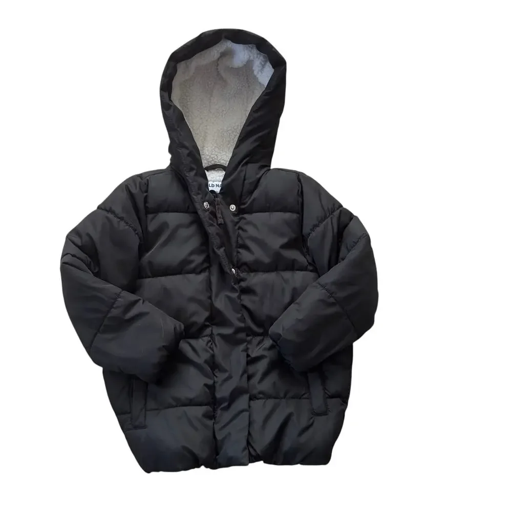 Girls Old Navy Black Puffer Winter Coat Jacket Size Small 6/7 Water Resistant